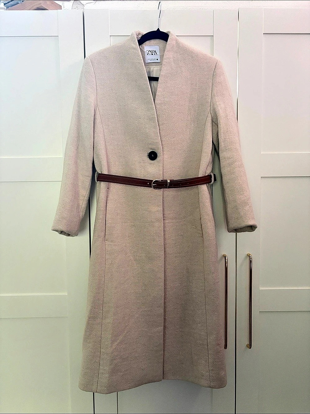 Zara Belted Long Coat in Cream Like New